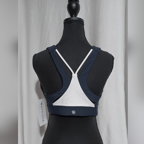 NWT Athleta Flex Spacer Tipped Sports Bra D-DD Size Large In Navy/White